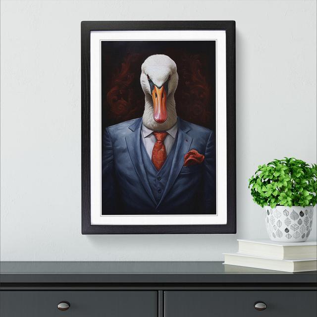 Swan In A Suit Painting - Single Picture Frame Print on Wood Big Box Art Size: 34cm H x 25cm W x 2cm D, Frame Colour: Black on Productcaster.