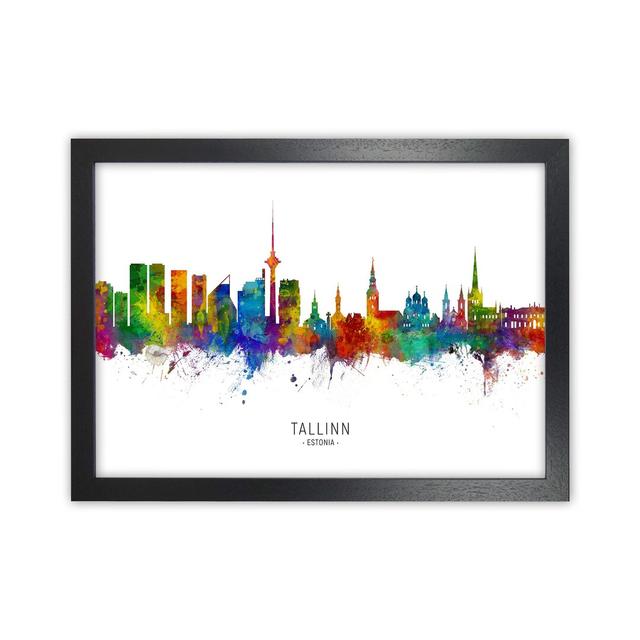 Tallinn Estonia Skyline by Michael Tompsett - Graphic Art Latitude Run Size: 46cm H x 63cm W x 3cm D, Format: Black Framed on Productcaster.