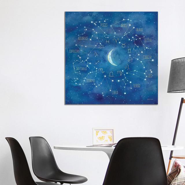 Star Sign With Moon Square by Cynthia Coulter - Wrapped Canvas Print World Menagerie Size: 93.98cm H x 93.98cm W x 3.81cm D on Productcaster.