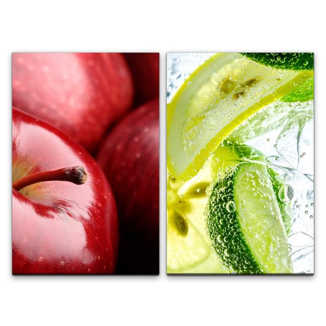 2-tlg. Leinwandbilder-Set - Grafikdruck „Apples Red Lemons Water Fresh Vegan Food” East Urban Home on Productcaster.