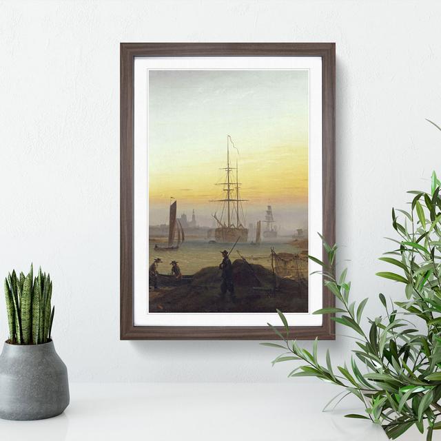 The Port of Greifswald by Caspar David Friedrich - Picture Frame Painting on MDF East Urban Home Frame Option: Walnut Framed, Size: 65cm H x 48cm W x on Productcaster.