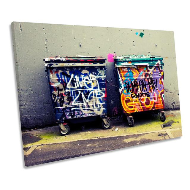 Graffiti Trash Bins Urban - Wrapped Canvas Art Prints Williston Forge Size: 30.5cm H x 45.7cm W on Productcaster.