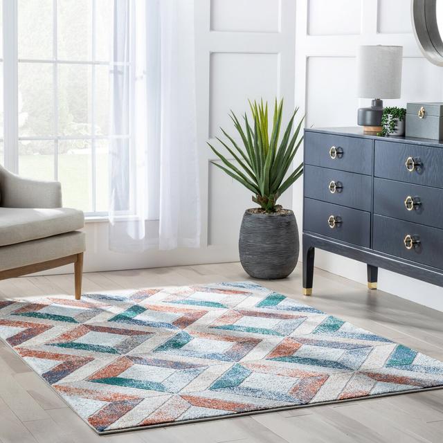 Leona 3D Textured Blue/Green/Red Rug Well Woven Rug Size: Rectangle 120 x 160cm on Productcaster.