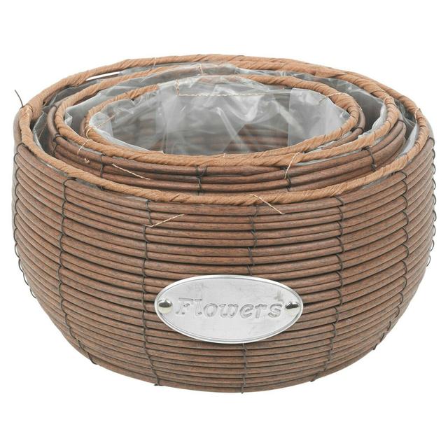 3 Piece Rattan Flower Basket Set Anthracite Tall Bay Isle Home Colour: Brown on Productcaster.