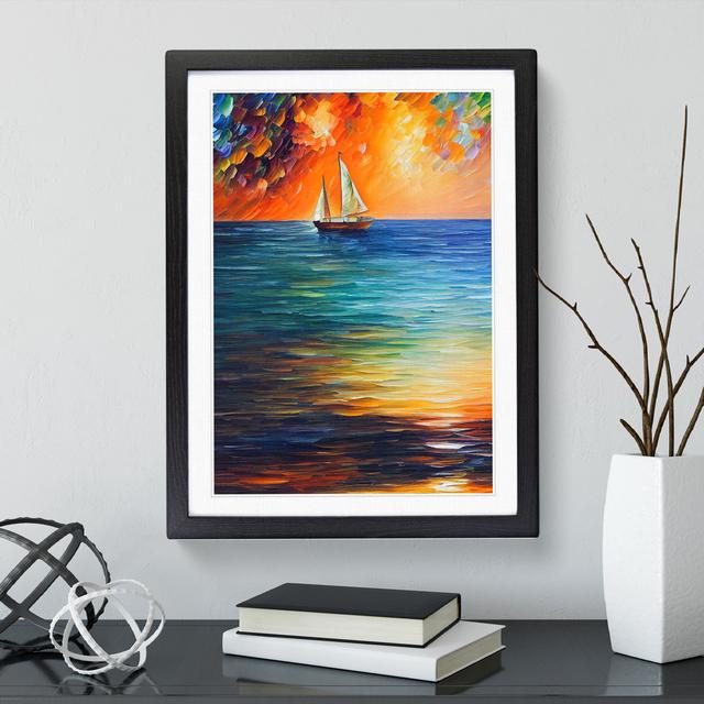 Boat At Sunset No.1 - Painting Breakwater Bay Format: Black Framed, Size: 36cm H x 27cm W x 2cm D, Matte Colour: White on Productcaster.