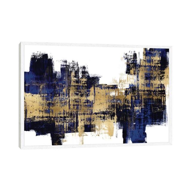 Vibrant Gold on Blue by Alex Wise - Graphic Art Print on Canvas Ebern Designs Format: White Framed, Size: 66.04cm H x 101.6cm W x 3.81cm D on Productcaster.