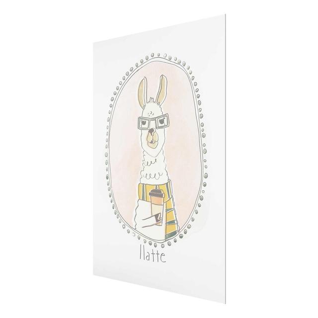 Caffeinated Llama - Graphic Art Print on Glass East Urban Home Size: 80cm H x 60cm W x 0.4cm D, Format: Glass on Productcaster.