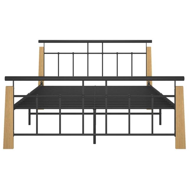 vidaXL Bed Frame Metal and Solid Oak Wood Marlow Home Co. Colour: Gold, Size: 140 x 200cm on Productcaster.