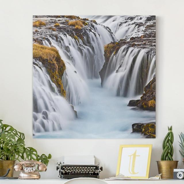 Brúarfoss Waterfall in Iceland - Wrapped Canvas Painting Union Rustic Size: 100cm H x 100cm W on Productcaster.