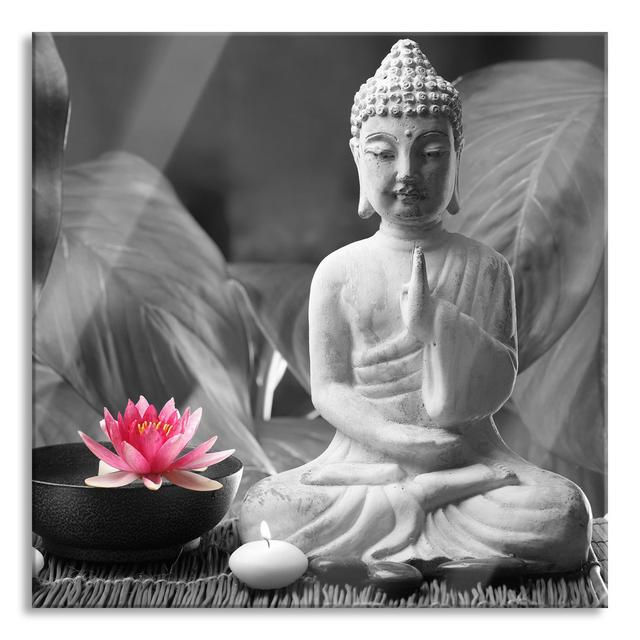 Buddha with a Water Lily - Unframed Photograph on Glass Bloomsbury Market Size: 60cm H x 60cm W x 0.4cm D on Productcaster.