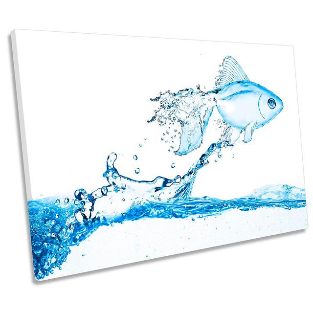 Goldfish Water Bathroom Picture CANVAS WALL ART Print Blue Highland Dunes Size: 61cm H x 91.4cm W on Productcaster.