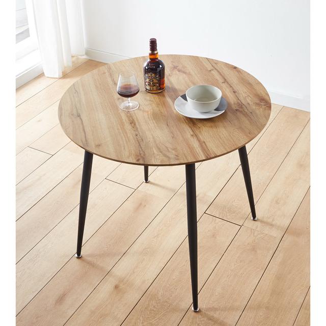 Cullompton Round Dining Table (TAB901, 90Cm) With Light Oak Effect Top And Black Legs George Oliver on Productcaster.