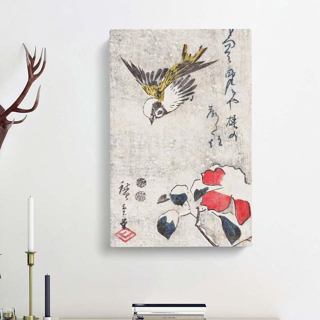 Sparrow And Camellia by Utagawa Hiroshige - Wrapped Canvas Painting East Urban Home Size: 50cm H x 35cm W x 3cm D on Productcaster.