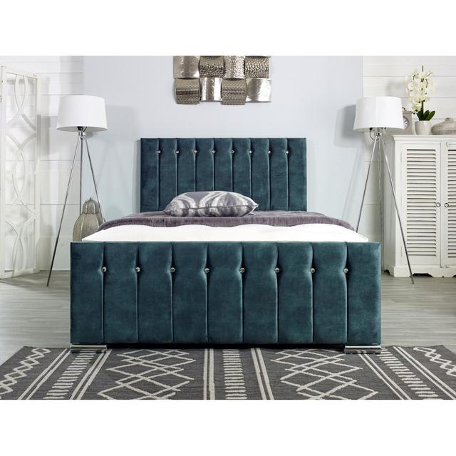 Woodrum Upholstered Bed Frame Wayfair Sleep Size: King - W 157.4 x L 218.4cm, Colour: Emerald Green on Productcaster.