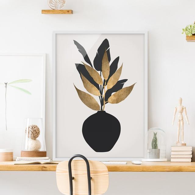 Plant World - Gold and Black - Picture Frame Graphic Art Print on Paper Rosalind Wheeler Frame Option: White Framed, Size: 70cm H x 50cm W x 2cm D on Productcaster.