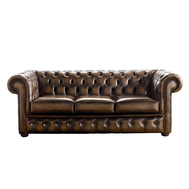 Ahmira 200Cm Genuine Leather Scroll Arm Chesterfield Sofa Rosalind Wheeler Upholstery Colour: Antique Tan on Productcaster.