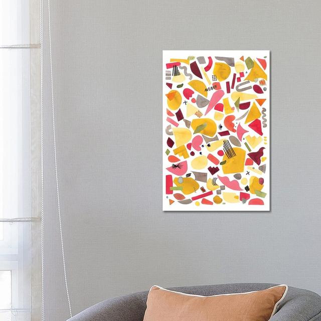 Geometric Pieces Red Yellow by Ninola Design - Wrapped Canvas Painting Metro Lane Size: 66.04cm H x 45.72cm W x 1.91cm D on Productcaster.