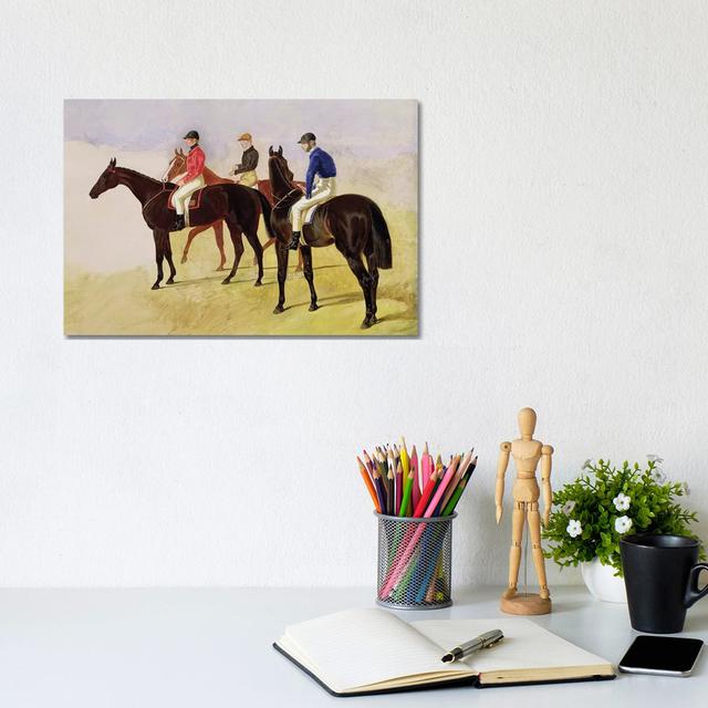 Study Of Three Steeplechase Cracks: Three Racehorses With Jockeys Up by John Frederick Herring Sr - Wrapped Canvas Print Natur Pur Size: 20.32cm H x 3 on Productcaster.