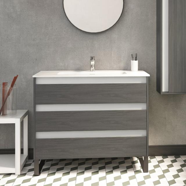 Buleah 1000mm Dual Mount Single Vanity Unit 17 Stories Vanity Unit Colour: Grey on Productcaster.