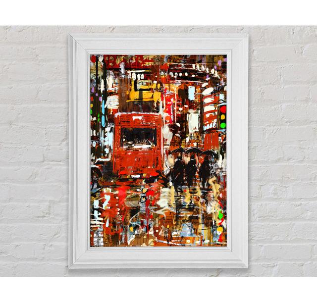 Red Bus In The Busy Streets Framed Print Ivy Bronx Size: 42cm H x 59.7cm W on Productcaster.