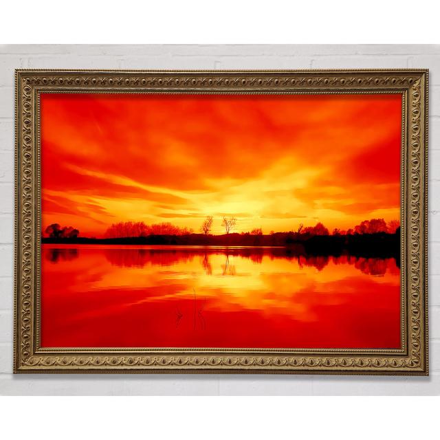 Stunning Lake At Sunset Orange Framed Print Bright Star Colour: Orange , Size: 59.7cm H x 84.1cm W x 3cm D on Productcaster.