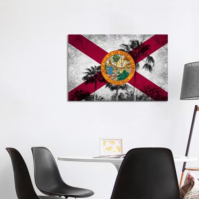 Forida FlagGrudge Palm Trees - Wrapped Canvas Graphic Art Happy Larry Size: 66.04cm H x 101.6cm W x 1.905cm D on Productcaster.