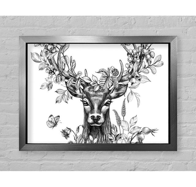 The Floral Deer Framed Print Union Rustic Size: 100cm H x 141.4cm W on Productcaster.