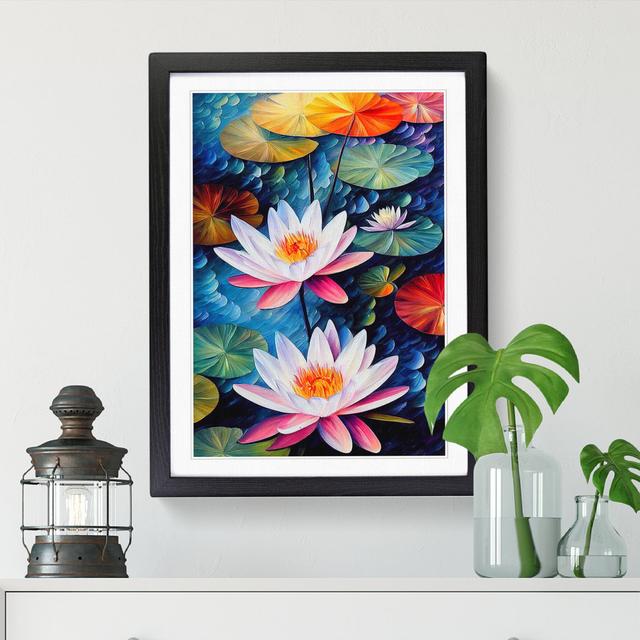 Water Lily Flower Vol.1 - Single Picture Frame Painting Marlow Home Co. Frame Option: Walnut, Size: 34cm H x 25cm W x 2cm D on Productcaster.