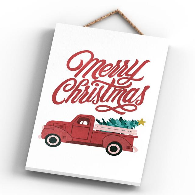 Xmas Merry Christmas Truck Wooden Plaque The Seasonal Aisle Size: 28.5cm H x 18.5cm W x 0.9cm D on Productcaster.