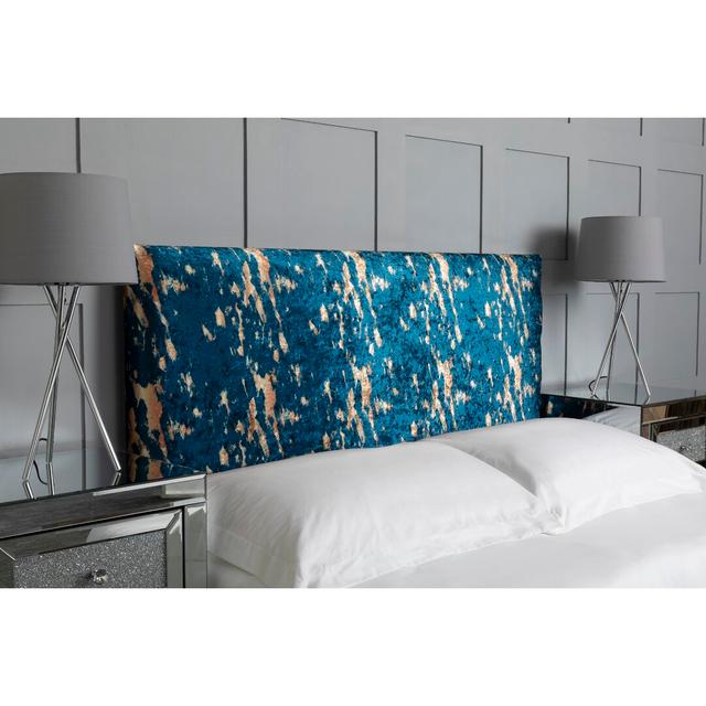 Upholstered Headboard, Paint Splash Marble Velvet Designer Fabric, Made In England Williston Forge Upholstery: Peacock, Size: Small Double (4') on Productcaster.