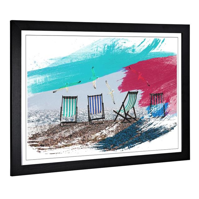 'Seascape Deckchairs Brighton Beach Seagulls' Framed Art Print East Urban Home on Productcaster.