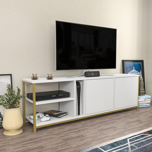 Primrose TV Stand for TVs up to 70" Blue Elephant Colour: Gold/White on Productcaster.