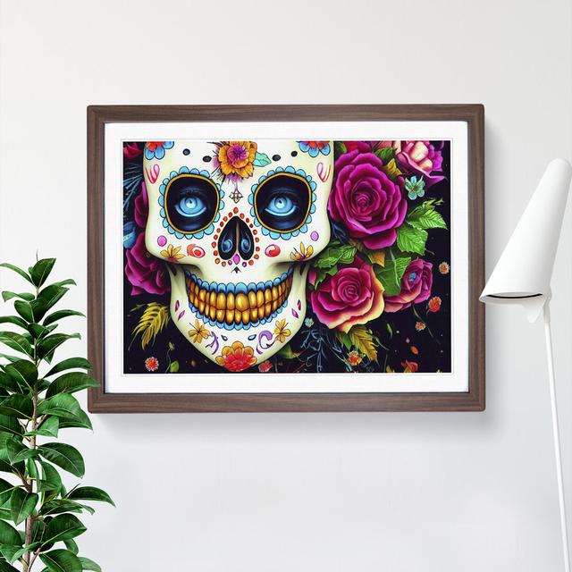 Bold Floral Sugar Skull - Picture Frame Graphic Art The Seasonal Aisle Size: 34cm H x 46cm W x 2cm D, Frame Colour: Walnut Framed on Productcaster.