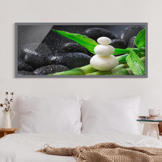 White Stones on Bamboo - Picture Frame Graphic Art Bloomsbury Market Size: 40cm H x 100cm W x 2cm D, Frame Option: Grey on Productcaster.