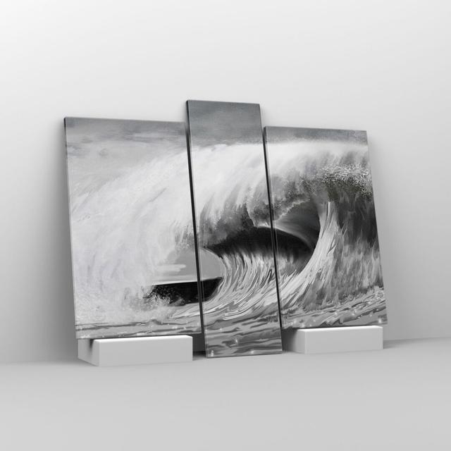 Wave Black and White - 3 Piece Wrapped Canvas Graphic Art Highland Dunes Size: 80cm H x 95cm W x 1.8cm D on Productcaster.