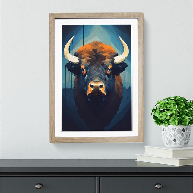 Buffalo Minimalism - Single Picture Frame Print on Wood Natur Pur Size: 64cm H x 46cm W x 2cm D, Frame Colour: Oak on Productcaster.