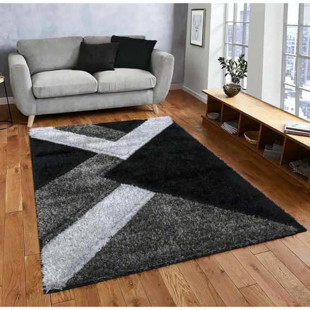 Hunley Geometric Hand Woven Black/Grey Area Rug Metro Lane Rug Size: Rectangle 160 x 230cm on Productcaster.