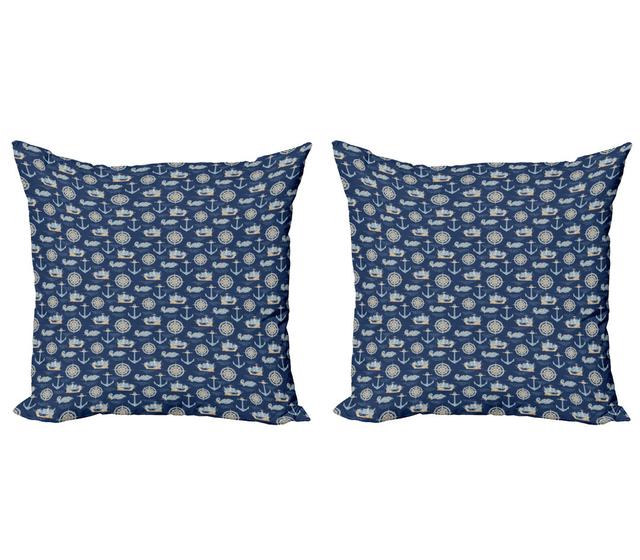 Pillow Cushion Cover, Nautical Wind Rose Anchor, Tan Night Blue (Set of 2) East Urban Home on Productcaster.