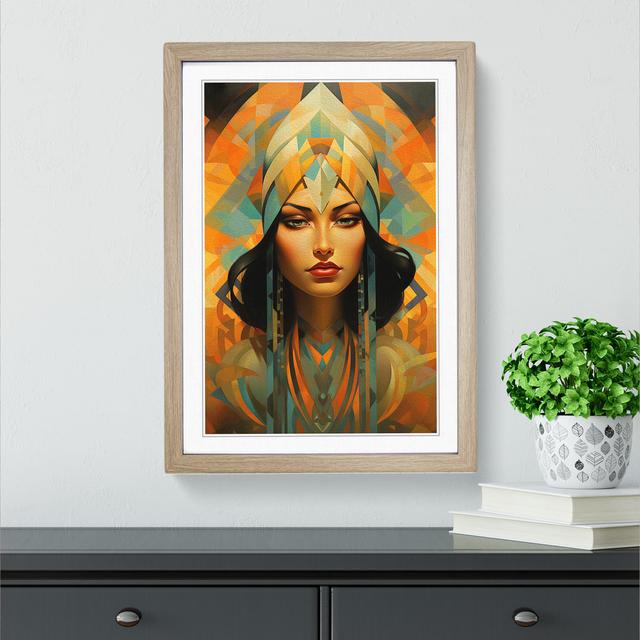 Indian Woman Art Deco - Single Picture Frame Print on Wood Marlow Home Co. Format: Oak Framed, Size: 64cm H x 46cm W x 2cm D on Productcaster.