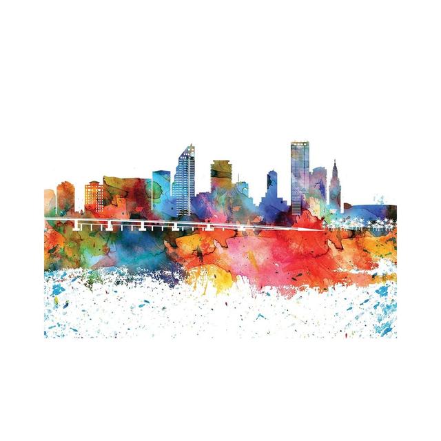 Miami Colourful Watercolour Skyline by WallDecorAddict - Wrapped Canvas Painting Latitude Run Size: 30.48cm H x 45.72cm W x 1.91cm D on Productcaster.