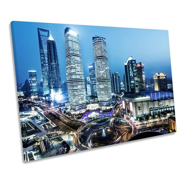 China Shanghai City Skyline CANVAS WALL ART Framed Print Ebern Designs Size: 81.3cm H x 121.9cm W x 4cm D on Productcaster.