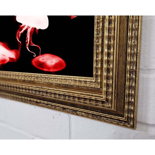 Red Neon Jellyfish Framed Print Highland Dunes Size: 84.1cm H x 118.9cm W x 3cm D, Format: Gold Framed Paper on Productcaster.