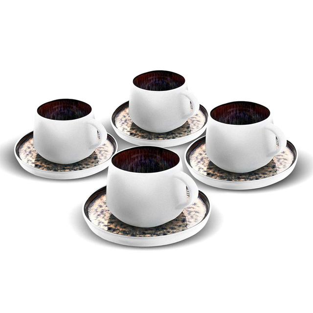 White Galactic Reactive Teacup Saucer Set Of 4, Stylish, Extraordinary, Reactive Dinnerware, Unique, Healthy, Natural, Self-Textured, Organic Shape (S on Productcaster.