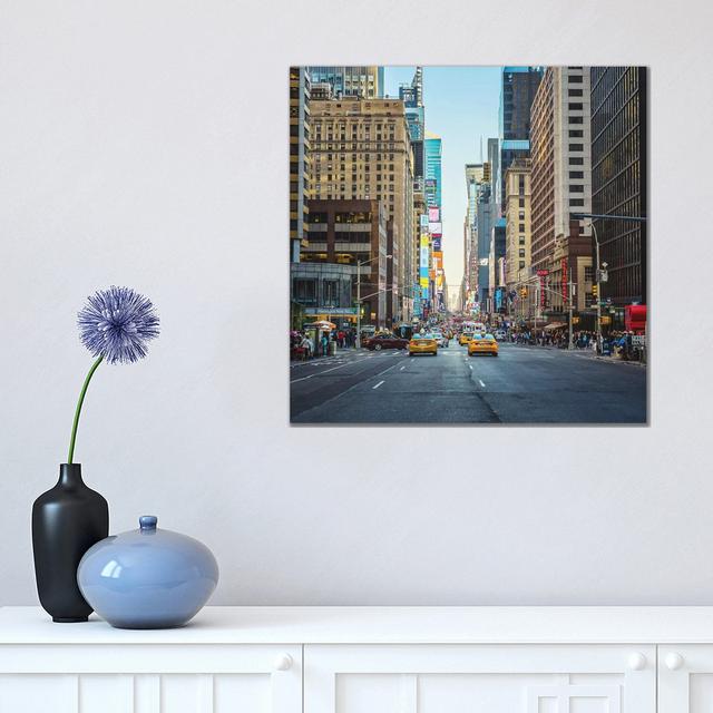 Sunset Over Manhattan by Ann Hudec - Wrapped Canvas Print Ebern Designs Size: 45.72cm H x 45.72cm W x 3.81cm D on Productcaster.