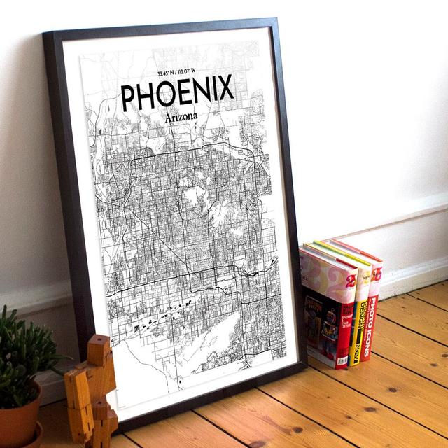 Phoenix City Map - Unframed Graphic Art Print on Paper East Urban Home Size: 50.8cm H x 40.6cm W x 0.13cm D, Colour: Grey on Productcaster.