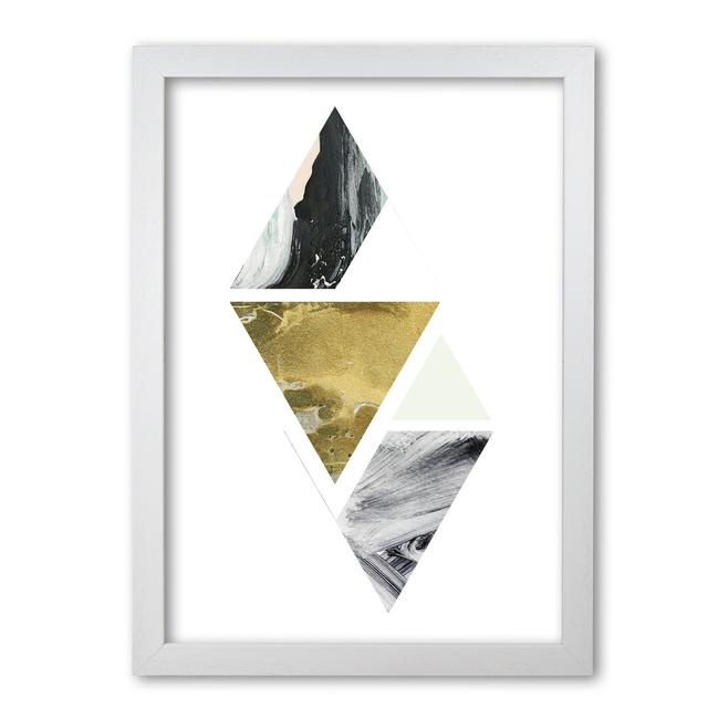 Textured Peach, Green And Grey Abstract Triangles - Print East Urban Home Format: White Grain Frame, Size: 85 cm H x 60 cm W x 5 cm D on Productcaster.