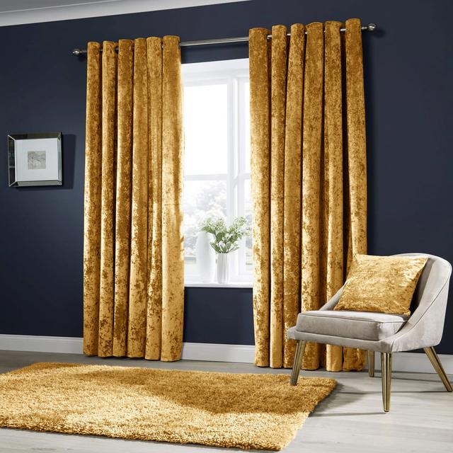 Heavy Crushed Velvet Eyelet Sheer Ready Made Window Curtains Fairmont Park Panel Size: 228 x 228cm, Colour: Ochre on Productcaster.