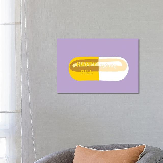 Happy Pill Lavender by Jaymie Metz - Wrapped Canvas Textual Art Print Happy Larry Size: 45.72cm H x 66.04cm W x 1.91cm D on Productcaster.