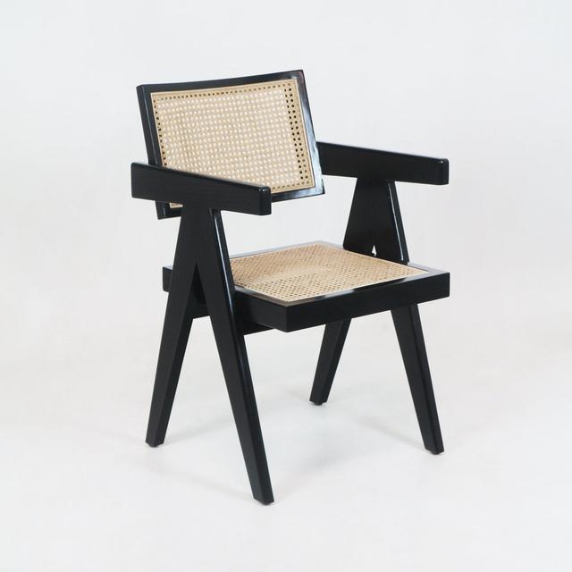 Pierre Jeanneret Solid Wood Dining Chair INTERIORTONIC Colour: Black Gloss on Productcaster.