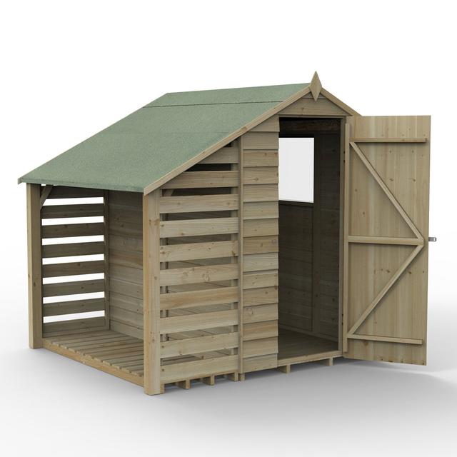 Overlap Pressure Treated 4 x 6 Apex Shed with Lean To Forest Garden Installation Included: No on Productcaster.